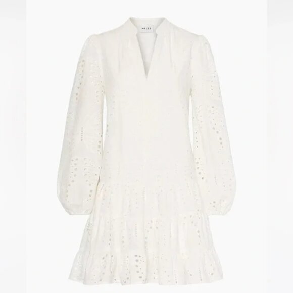 395$ MILLY Margaret Butterfly Eyelet Mini Skirt Dress Women's Size 8 White - Picture 2 of 2